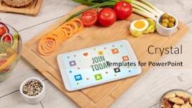  Presentation with today - Audience pleasing presentation theme consisting of healthy-tablet-pc-compostion backdrop and a coral colored foreground