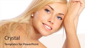  Presentation with smiling little girl - Slides having healthy teeth - beautiful happy smiling girl background and a coral colored foreground