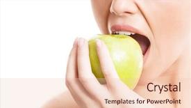  Presentation with green apple - PPT theme featuring healthy teeth - closeup of the face background and a lemonade colored foreground