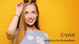  Presentation with joyful - Theme enhanced with healthy teeth - joyful young woman with beautiful background and a gold colored foreground