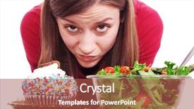  Presentation with salad - Cool new PPT theme with healthy unhealthy food - girl deciding between cake backdrop and a red colored foreground