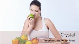  Presentation with white healthy food - Theme enhanced with healthy unhealthy food - girl is the apple background and a coral colored foreground