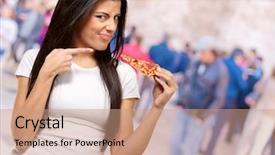  Presentation with healthy eating - PPT theme with healthy unhealthy food - portrait of a young woman background and a coral colored foreground