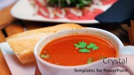  Presentation with dietetic - Cool new presentation theme with healthy-vegan-cold-soup-prepared backdrop and a red colored foreground