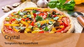  Presentation with vegan - PPT theme having healthy vegan whole grain vegetables background and a gold colored foreground