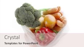  Presentation with grocery bag - Colorful presentation theme enhanced with healthy vegetables in a clear plastic grocery bag on a white background backdrop and a soft green colored foreground