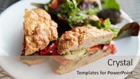  Presentation with healthy habit - Amazing slide deck having healthy vegetarian sandwich on plate backdrop and a  colored foreground
