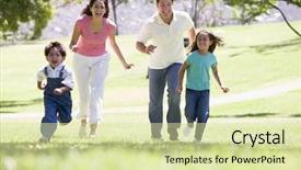  Presentation with family floral - Colorful theme enhanced with healthy walking - family running outdoors smiling backdrop and a soft green colored foreground