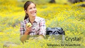  Presentation with spring break - PPT layouts with healthy walking - hiking girl in spring sitting background and a yellow colored foreground