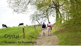  Presentation with hiking - Presentation having healthy walking - senior couple hiking background and a gold colored foreground