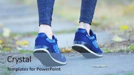  Presentation with mechanics movement - Slide set featuring healthy walking - sports woman legs in running background and a  colored foreground