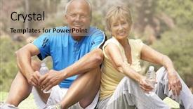  Presentation with water park - Audience pleasing PPT theme consisting of healthy water - senior couple resting aftre exercising backdrop and a coral colored foreground