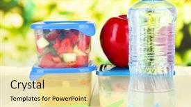  Presentation with plastic containers - Presentation theme featuring healthy water - tasty lunch in plastic containers background and a blonde colored foreground