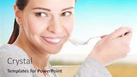  Presentation with healthy eating - Amazing slide deck having healthy-woman-eating-yoghurt backdrop and a lemonade colored foreground