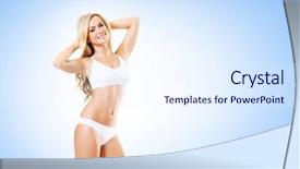  Presentation with woman sport - Presentation design enhanced with healthy woman posing over cyan background and a sky blue colored foreground