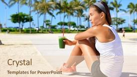  Presentation with healthy lifestyle - Slides with healthy woman runner drinking green background and a lemonade colored foreground