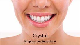  Presentation with happy smiling woman dental health - Amazing PPT layouts having healthy woman teeth and smile backdrop and a coral colored foreground