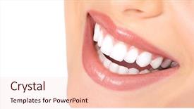  Presentation with happy smiling woman dental health - PPT theme with healthy woman teeth and smile background and a lemonade colored foreground