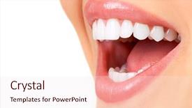  Presentation with happy smiling woman dental health - Colorful slides enhanced with healthy woman teeth and smile backdrop and a sky blue colored foreground