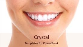  Presentation with teeth whitening - Amazing PPT theme having healthy woman teeth and smile backdrop and a coral colored foreground