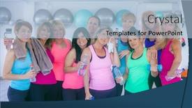  Presentation with class - Presentation theme enhanced with healthy-women-excreting-in-gym background and a light blue colored foreground