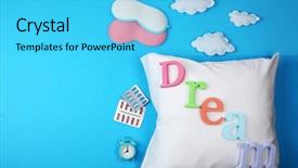  Presentation with sleep and dream - PPT theme consisting of healthy word cloud - sleep concept with accessories background and a cyan colored foreground