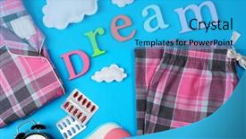  Presentation with sleep - Presentation theme consisting of healthy word cloud - sleep concept with accessories background and a cyan colored foreground