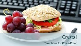  Presentation with lunch - PPT layouts with healthy work - quick lunch in the office background and a  colored foreground