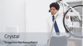  Presentation with healthy office - PPT theme consisting of healthy workplace - attractive businessman carrying his bike background and a light gray colored foreground