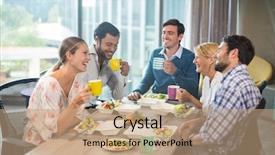  Presentation with healthy office - Theme with healthy workplace - business people having breakfast background and a coral colored foreground