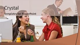  Presentation with healthy workplace - Colorful slide set enhanced with healthy workplace - businesswomen eating salad for lunch backdrop and a mint green colored foreground