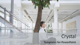  Presentation with aged - Beautiful presentation design featuring healthy workplace - full length side view backdrop and a light gray colored foreground