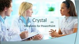  Presentation with doctor and patient medical consultation - Presentation having healthy workplace - pretty patient explaining her problem background and a cool aqua colored foreground