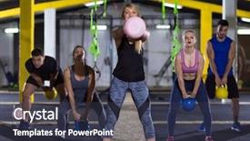  Presentation with mental health group therapy - Presentation enhanced with healthy young athletes doing exercise background and a  colored foreground