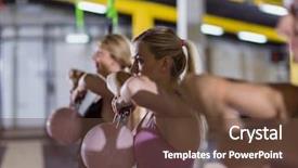  Presentation with group fitness - Presentation theme enhanced with healthy young athletes doing exercise background and a  colored foreground