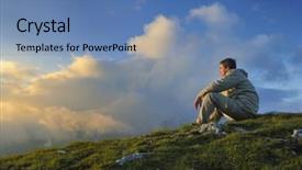  Presentation with height - Theme consisting of healthy young man practice yoga in height mountain at early morning and sunrise background and a teal colored foreground