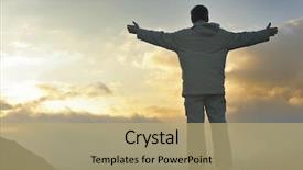  Presentation with height - Cool new presentation theme with healthy young man practice yoga in height mountain at early morning and sunrise backdrop and a coral colored foreground