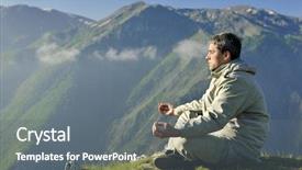  Presentation with morning sunrise - Theme featuring healthy young man practice yoga in height mountain at early morning and sunrise background and a gray colored foreground