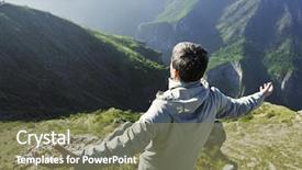  Presentation with height - Slides having healthy young man practice yoga in height mountain at early morning and sunrise background and a violet colored foreground
