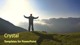  Presentation with height - PPT layouts featuring healthy young man practice yoga in height mountain at early morning and sunrise background and a tawny brown colored foreground