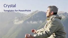  Presentation with height - Beautiful presentation theme featuring healthy young man practice youga in height mountain at early morning and sunrise backdrop and a sky blue colored foreground