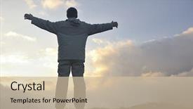  Presentation with height - Beautiful PPT theme featuring healthy young man practice youga in height mountain at early morning and sunrise backdrop and a soft green colored foreground