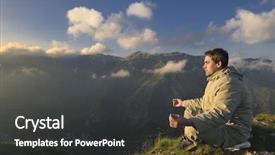  Presentation with height - Presentation theme featuring healthy young man practice youga in height mountain at early morning and sunrise background and a dark gray colored foreground
