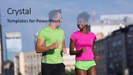  Presentation with healthy - Beautiful presentation featuring healthy young multiethnic couple jogging backdrop and a light blue colored foreground