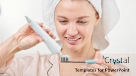  Presentation with toothpaste - PPT theme featuring healthy-young-smiling-woman-applying background and a lemonade colored foreground