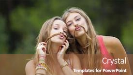  Presentation with teens - Colorful presentation design enhanced with healthy-young-teens-girls-goofing backdrop and a red colored foreground