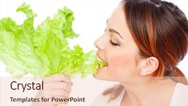  Presentation with healthy green food habit - Audience pleasing theme consisting of healthy young woman eating green backdrop and a lemonade colored foreground