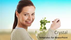  Presentation with healthy eating - Beautiful presentation featuring healthy young woman eating lambs lettuce backdrop and a lemonade colored foreground