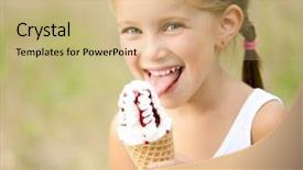  Presentation with ice cream - Slide set featuring healty - beautiful little girl eats ice-cream background and a coral colored foreground