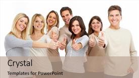  Presentation with friends - Beautiful slide deck featuring healty - group of friends young smiling backdrop and a coral colored foreground